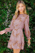 Lantern Sleeve Deep V Neck Knotted Tiered Mini Dress
